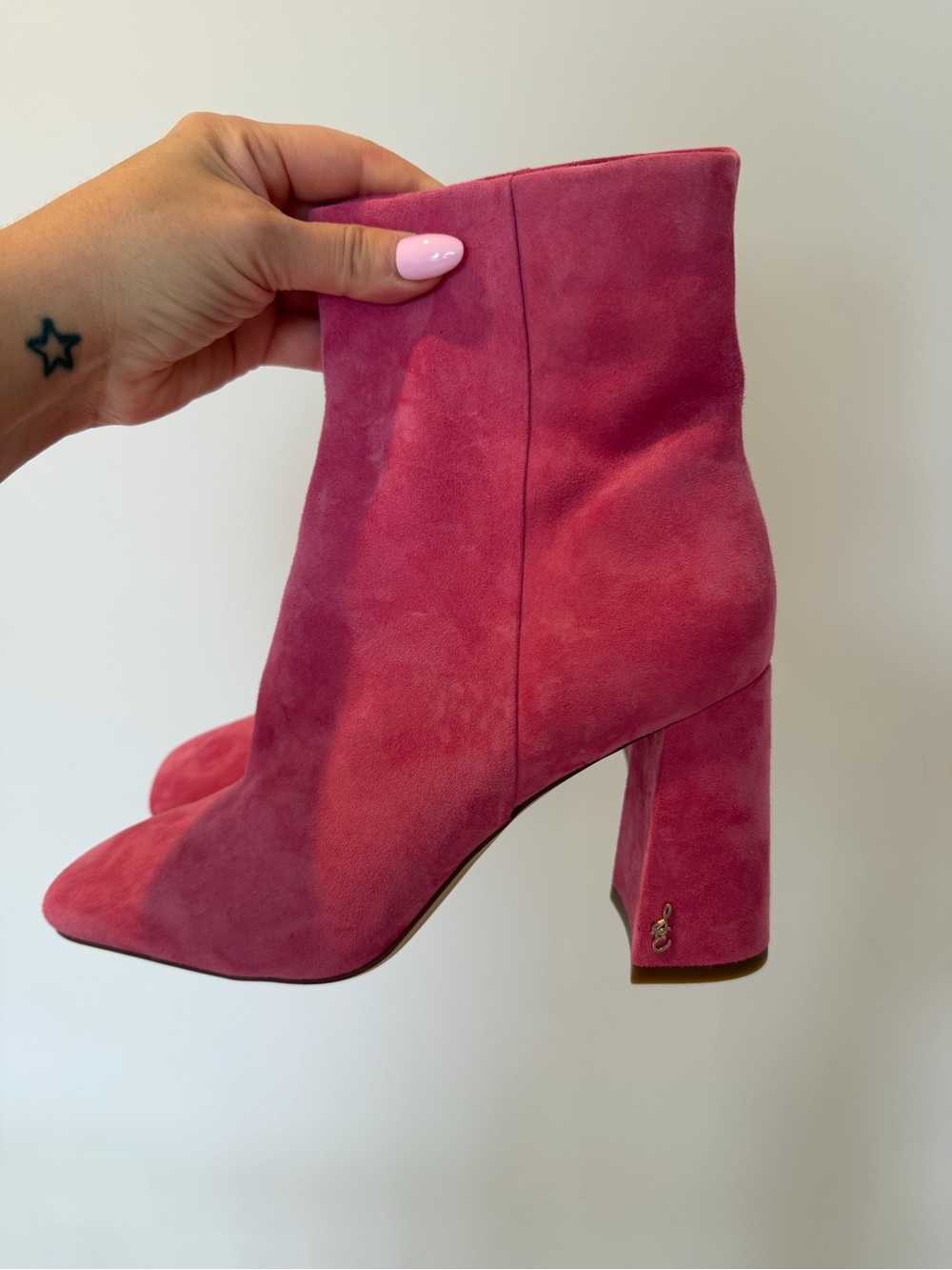 Sam Edelman Pink Suede Block Heel Ankle Boots